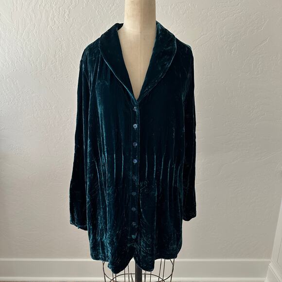 SOFT SURROUNDINGS | Womens Crushed Velvet Burnout Tunic Size 1X Blue Silk Blend - Picture 1 of 12